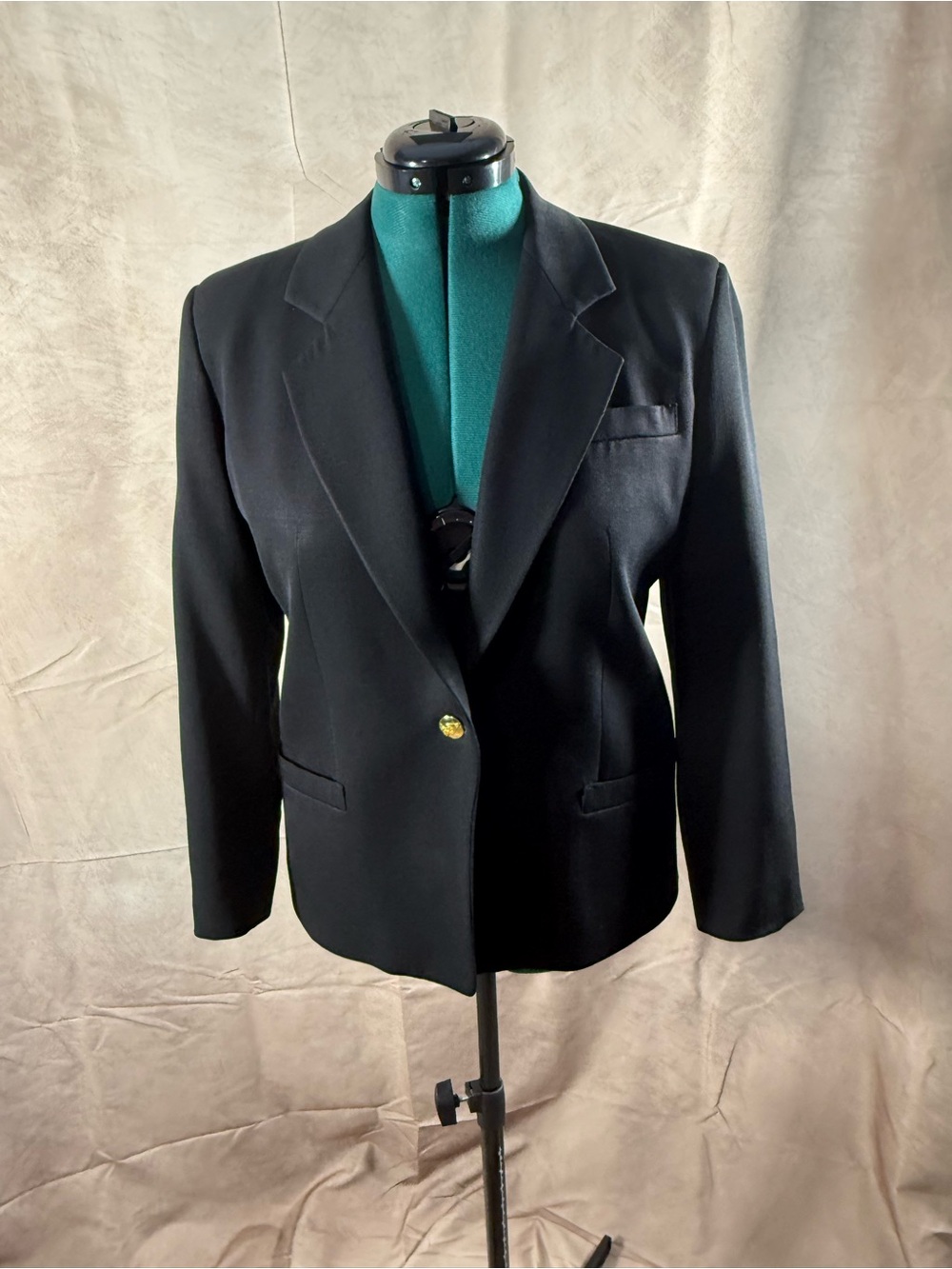 490-Vintage Austin Reed Black Women's Single-Button Blazer with Gold Accent
